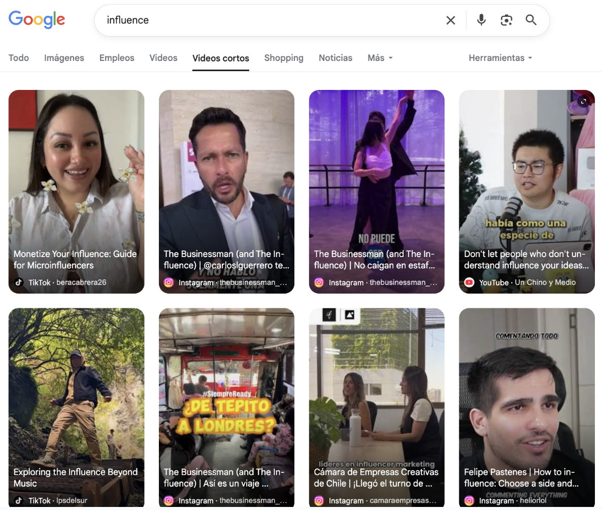 Google ya está mostrando videos de redes sociales